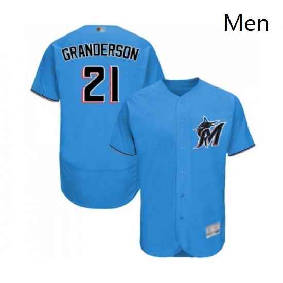 Mens Miami Marlins 21 Curtis Granderson Blue Alternate Flex Base Authentic Collection Baseball Jersey